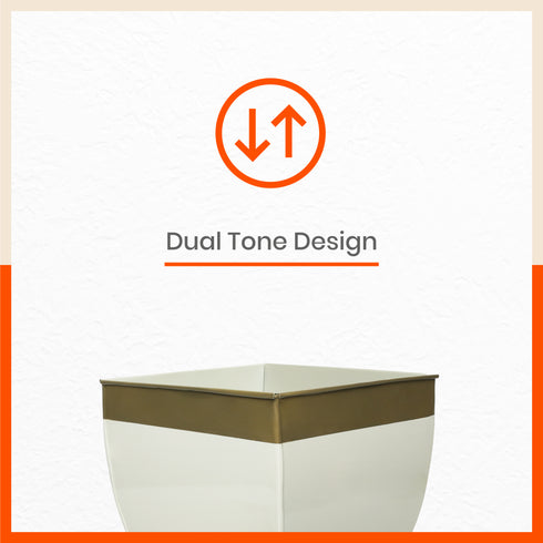 MYLA Metal Square Planters / Pots for Home / Garden / Balcony | Large – White & Bronze